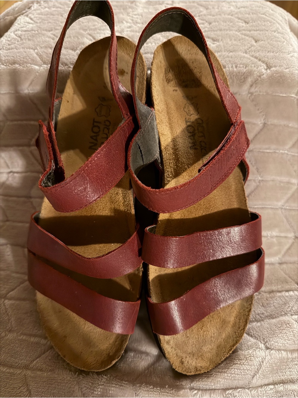 NAOT Kayla Leather Sandal Comfort Wedge Strappy Sz 41 US 10 Red